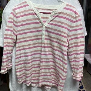 Classic Talbots tee. Bright pink and dusty rose striped.
